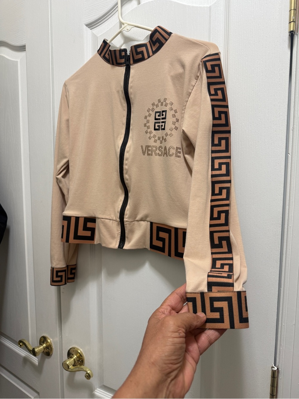 A cute Beige Jacket with Black-Brown Greca Trim - Picture 2 of 8